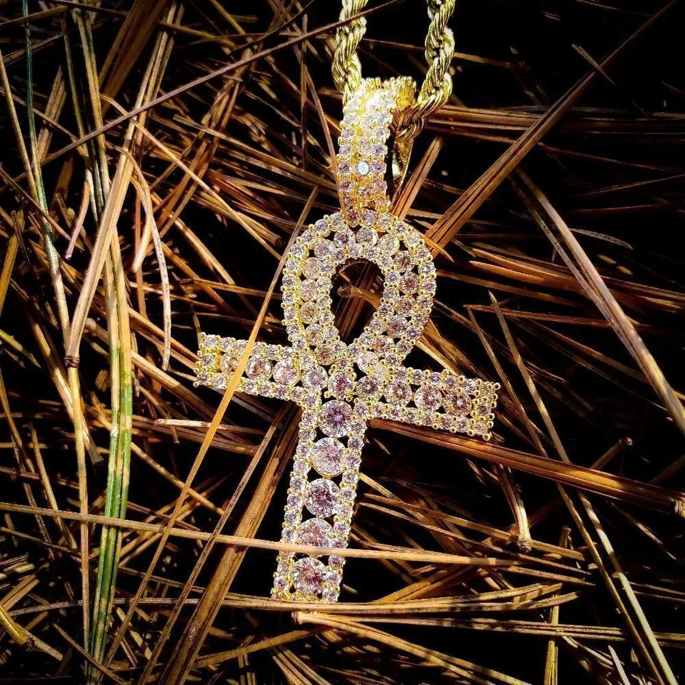 14K Gold Plated Iced Out Channel set Ankh Chain